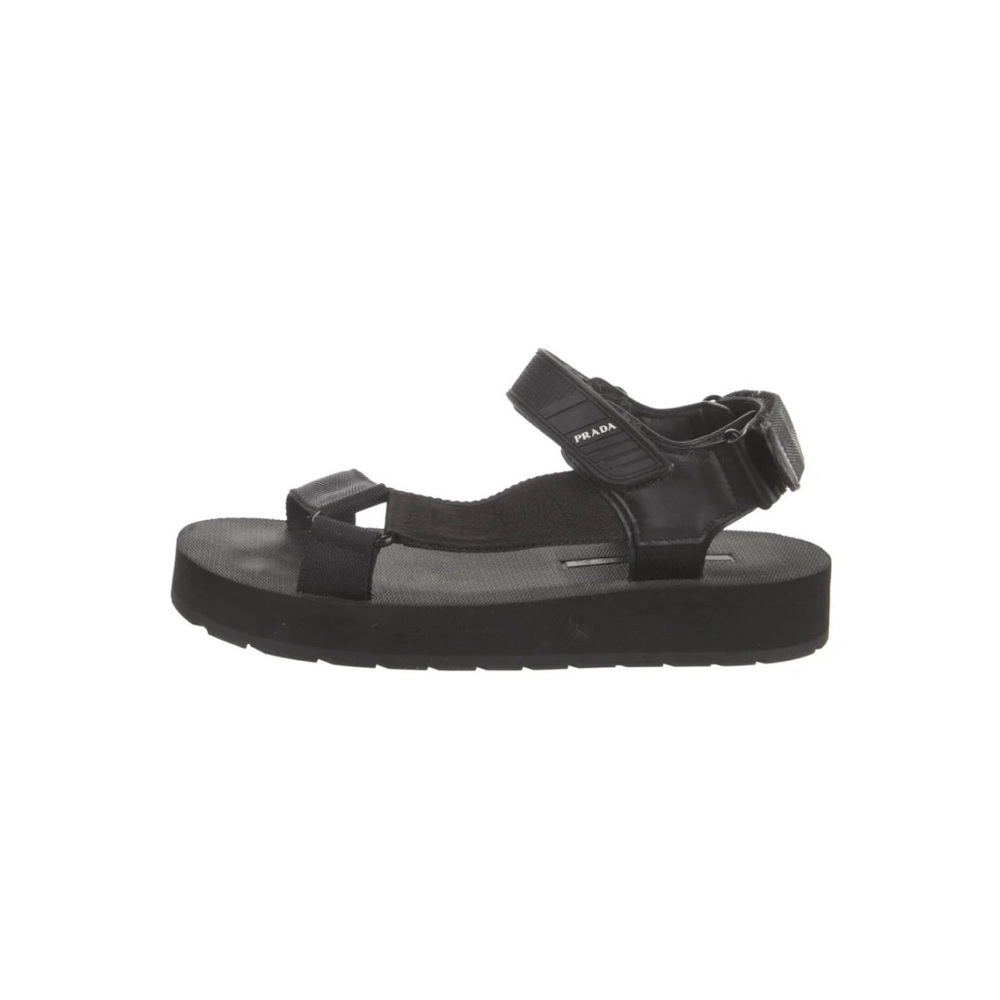 Prada Black canvas and Leather Strap Sandals